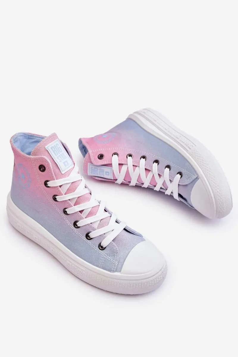 Outlet Wysokie Trampki Na Platformie Big Star LL274A191 Różowo-Niebieskie Damskie Trampki Damskie Big Star|Trampki Damskie Wysokie