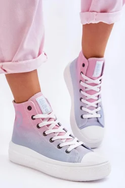 Outlet Wysokie Trampki Na Platformie Big Star LL274A191 Różowo-Niebieskie Damskie Trampki Damskie Big Star|Trampki Damskie Wysokie