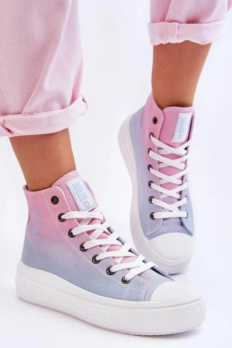 Outlet Wysokie Trampki Na Platformie Big Star LL274A191 Różowo-Niebieskie Damskie Trampki Damskie Big Star|Trampki Damskie Wysokie
