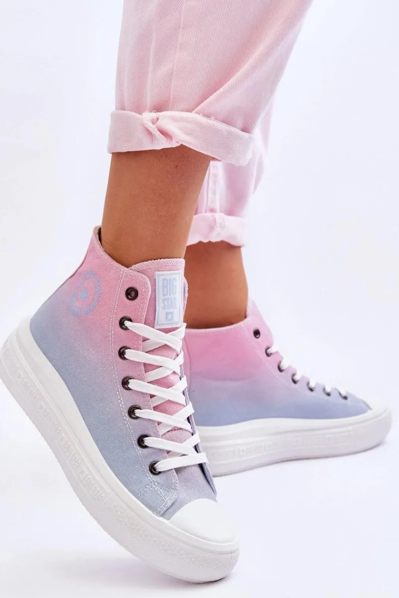 Outlet Wysokie Trampki Na Platformie Big Star LL274A191 Różowo-Niebieskie Damskie Trampki Damskie Big Star|Trampki Damskie Wysokie