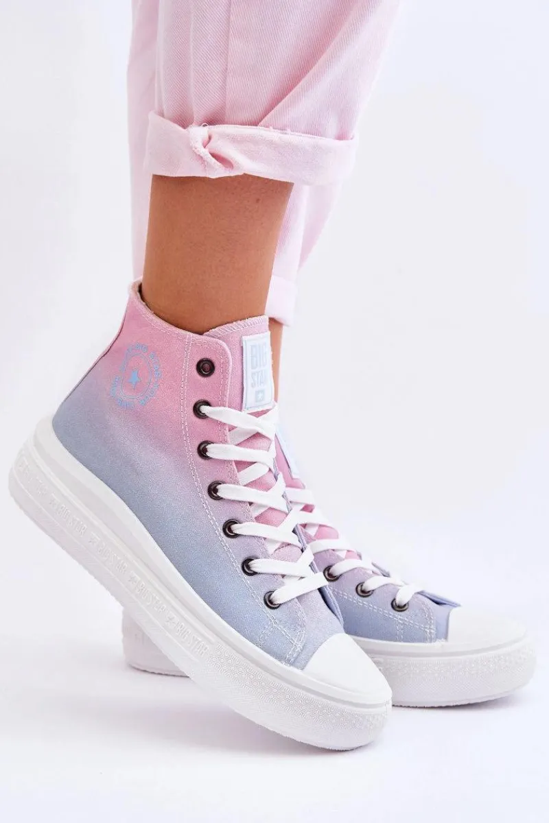 Outlet Wysokie Trampki Na Platformie Big Star LL274A191 Różowo-Niebieskie Damskie Trampki Damskie Big Star|Trampki Damskie Wysokie