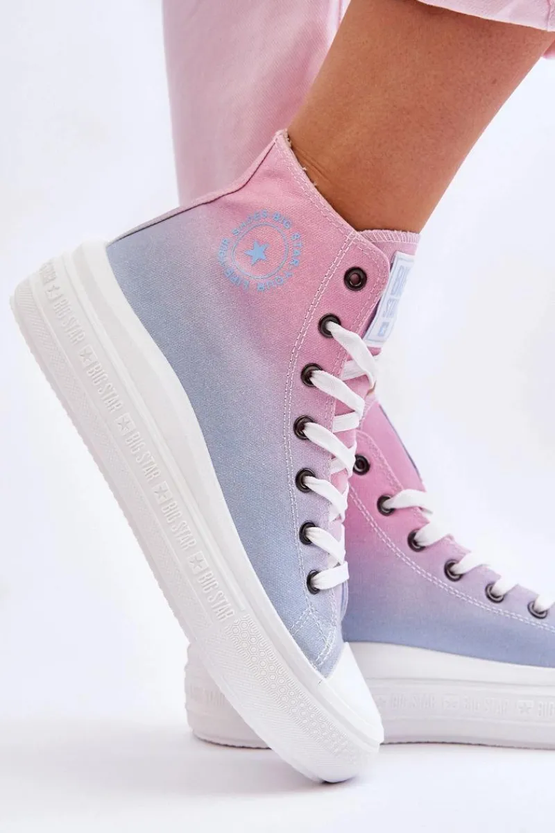 Outlet Wysokie Trampki Na Platformie Big Star LL274A191 Różowo-Niebieskie Damskie Trampki Damskie Big Star|Trampki Damskie Wysokie