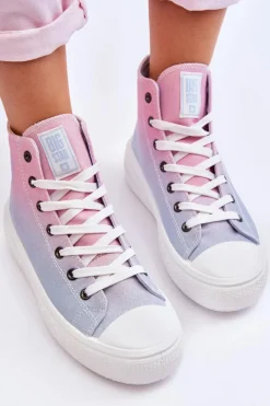 Outlet Wysokie Trampki Na Platformie Big Star LL274A191 Różowo-Niebieskie Damskie Trampki Damskie Big Star|Trampki Damskie Wysokie