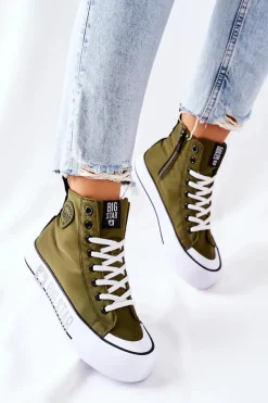 Trampki Damskie Big Star|Trampki Damskie Wysokie>Big Star Shoes Wysokie Trampki Na Platformie Big Star II274017 Khaki
