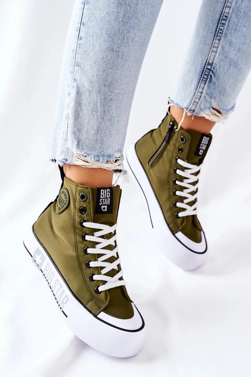 Trampki Damskie Big Star|Trampki Damskie Wysokie>Big Star Shoes Wysokie Trampki Na Platformie Big Star II274017 Khaki
