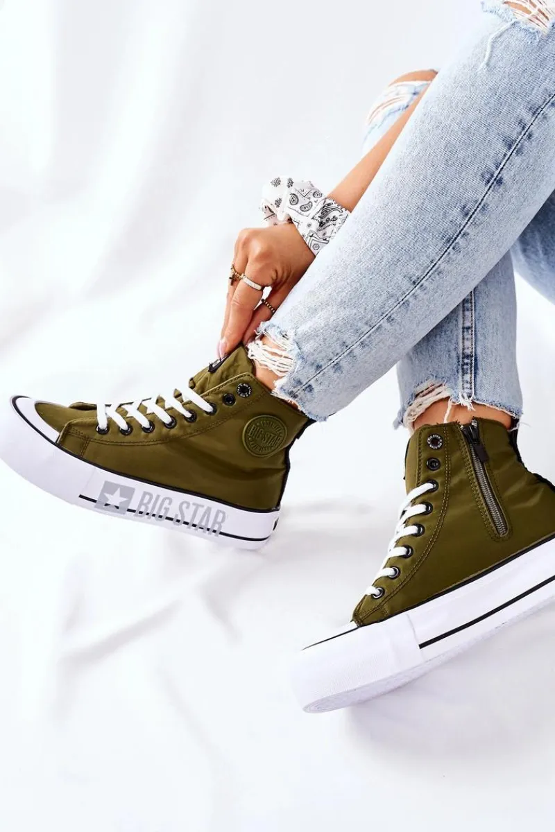 Trampki Damskie Big Star|Trampki Damskie Wysokie>Big Star Shoes Wysokie Trampki Na Platformie Big Star II274017 Khaki