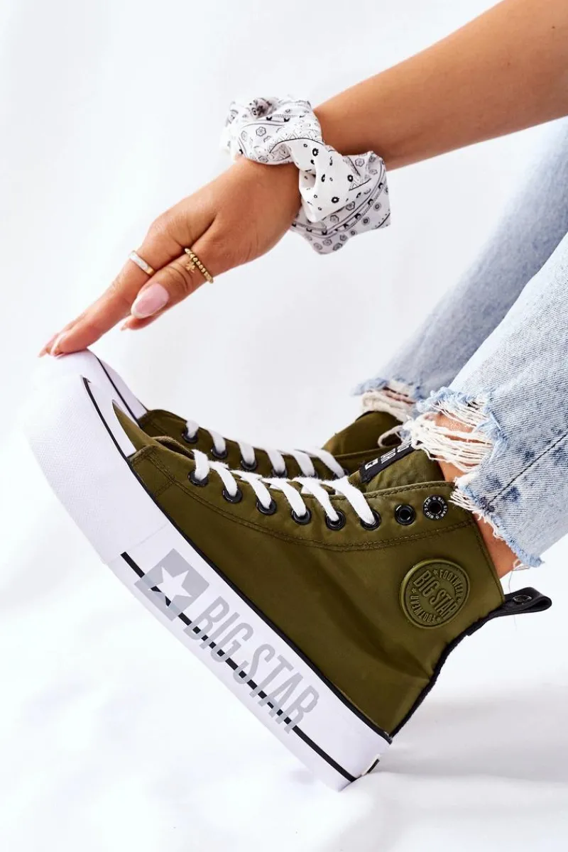 Trampki Damskie Big Star|Trampki Damskie Wysokie>Big Star Shoes Wysokie Trampki Na Platformie Big Star II274017 Khaki