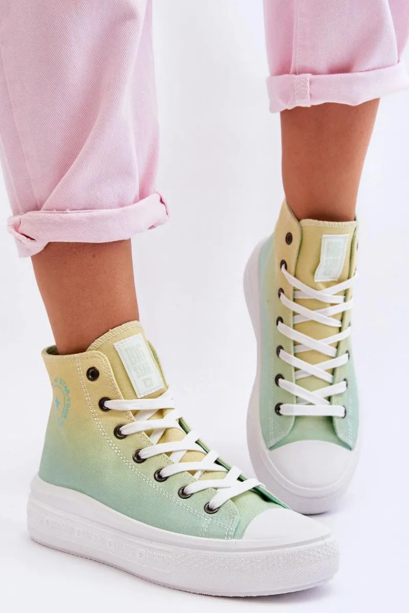 Trampki Damskie Big Star|Trampki Damskie Wysokie>Big Star Shoes Wysokie Trampki Na Platformie Big Star LL274A190 Żółto-Zielone