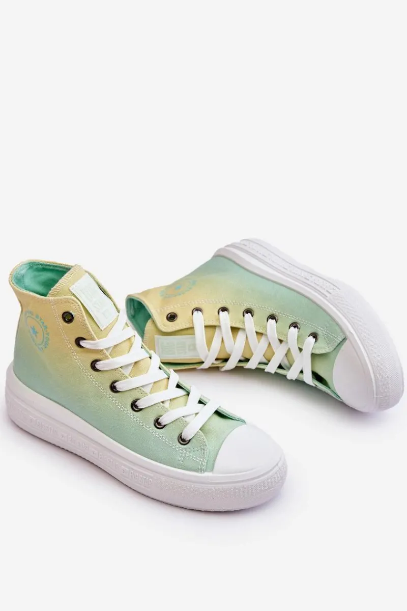 Trampki Damskie Big Star|Trampki Damskie Wysokie>Big Star Shoes Wysokie Trampki Na Platformie Big Star LL274A190 Żółto-Zielone
