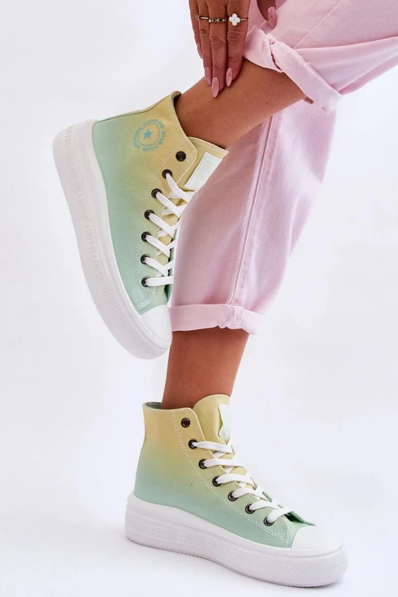 Trampki Damskie Big Star|Trampki Damskie Wysokie>Big Star Shoes Wysokie Trampki Na Platformie Big Star LL274A190 Żółto-Zielone