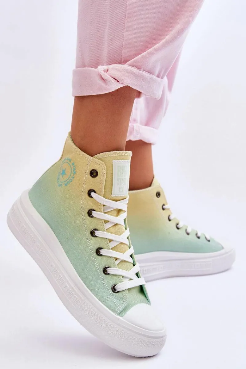 Trampki Damskie Big Star|Trampki Damskie Wysokie>Big Star Shoes Wysokie Trampki Na Platformie Big Star LL274A190 Żółto-Zielone