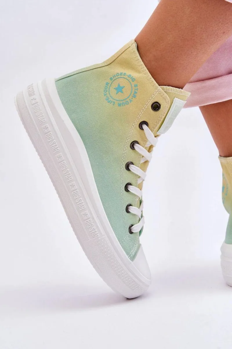 Trampki Damskie Big Star|Trampki Damskie Wysokie>Big Star Shoes Wysokie Trampki Na Platformie Big Star LL274A190 Żółto-Zielone
