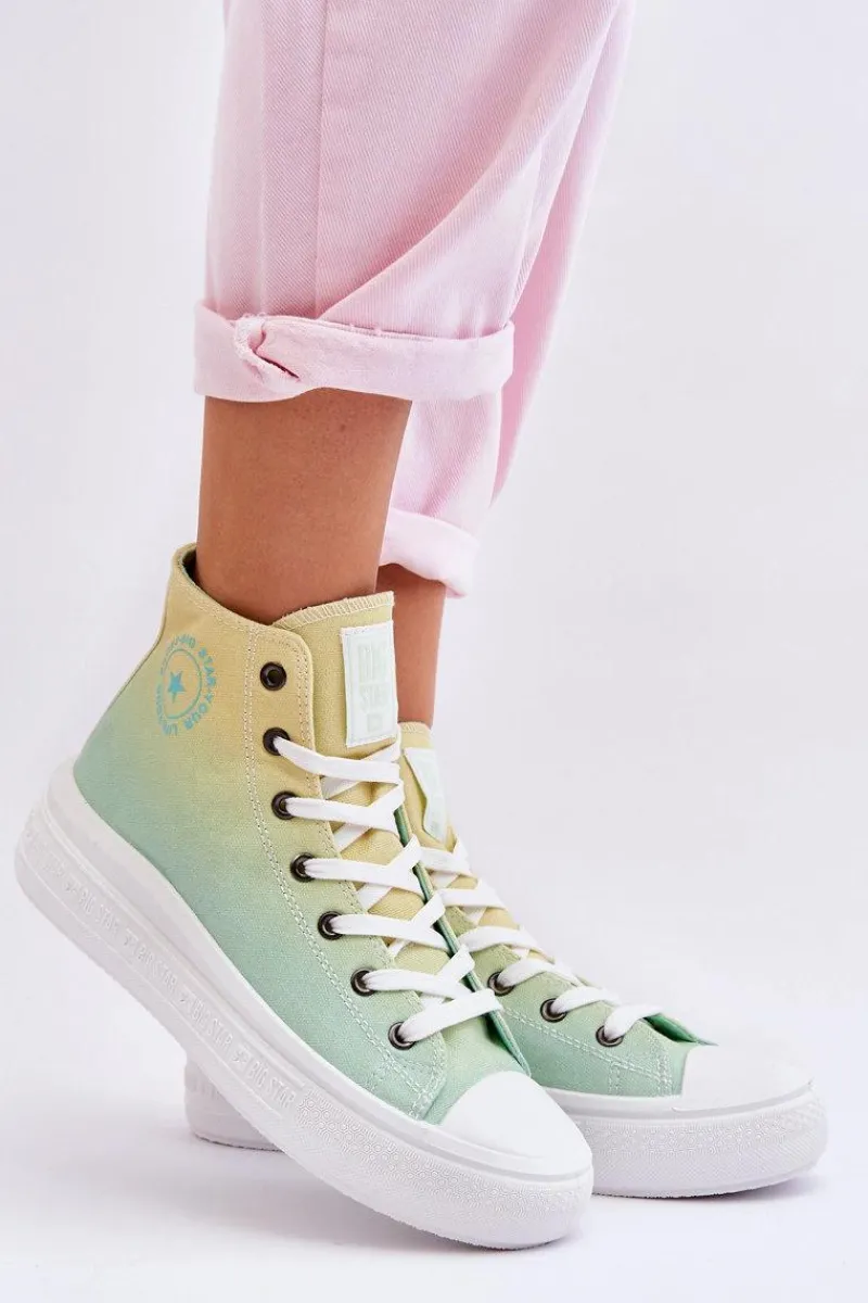Trampki Damskie Big Star|Trampki Damskie Wysokie>Big Star Shoes Wysokie Trampki Na Platformie Big Star LL274A190 Żółto-Zielone