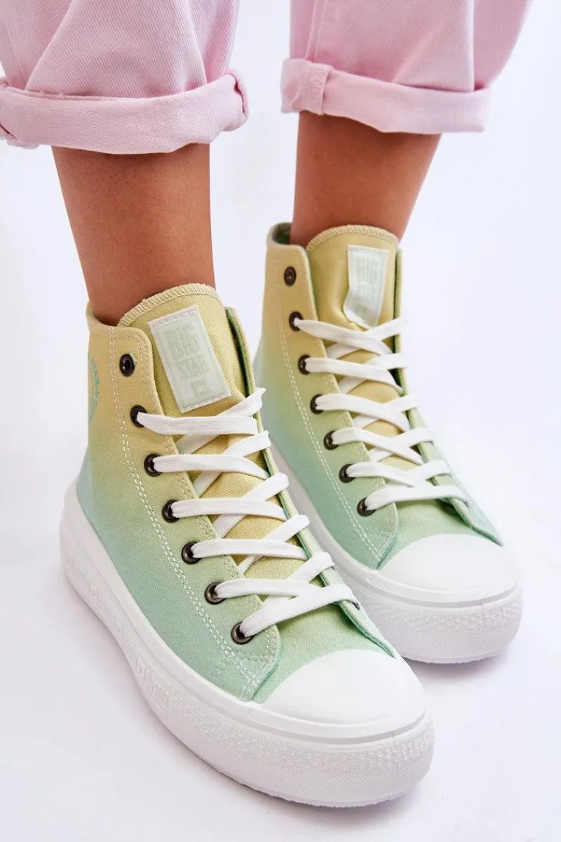 Trampki Damskie Big Star|Trampki Damskie Wysokie>Big Star Shoes Wysokie Trampki Na Platformie Big Star LL274A190 Żółto-Zielone
