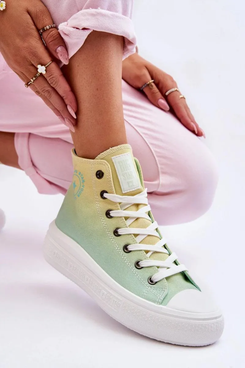Trampki Damskie Big Star|Trampki Damskie Wysokie>Big Star Shoes Wysokie Trampki Na Platformie Big Star LL274A190 Żółto-Zielone