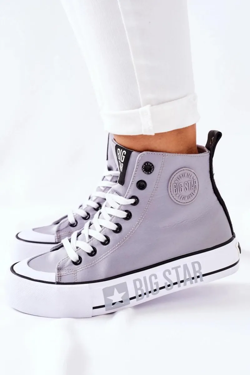 New Wysokie Trampki Na Platformie Big Star II274016 Szare Damskie Trampki Damskie Big Star|Trampki Damskie Wysokie