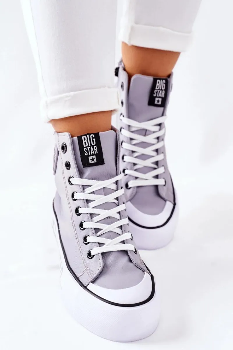 New Wysokie Trampki Na Platformie Big Star II274016 Szare Damskie Trampki Damskie Big Star|Trampki Damskie Wysokie