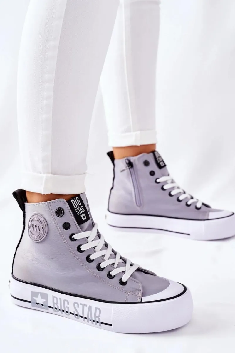 New Wysokie Trampki Na Platformie Big Star II274016 Szare Damskie Trampki Damskie Big Star|Trampki Damskie Wysokie