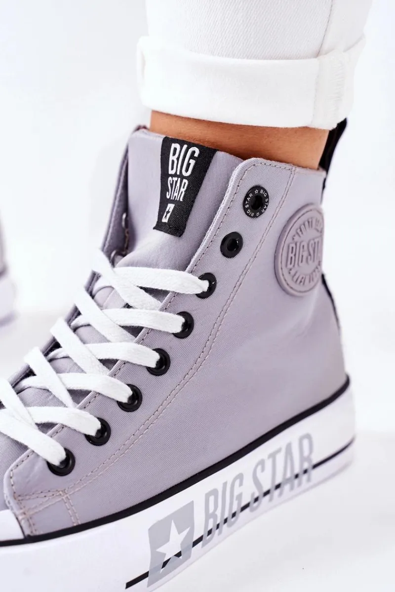 New Wysokie Trampki Na Platformie Big Star II274016 Szare Damskie Trampki Damskie Big Star|Trampki Damskie Wysokie
