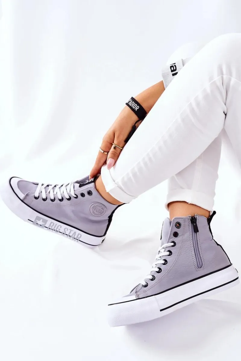 New Wysokie Trampki Na Platformie Big Star II274016 Szare Damskie Trampki Damskie Big Star|Trampki Damskie Wysokie