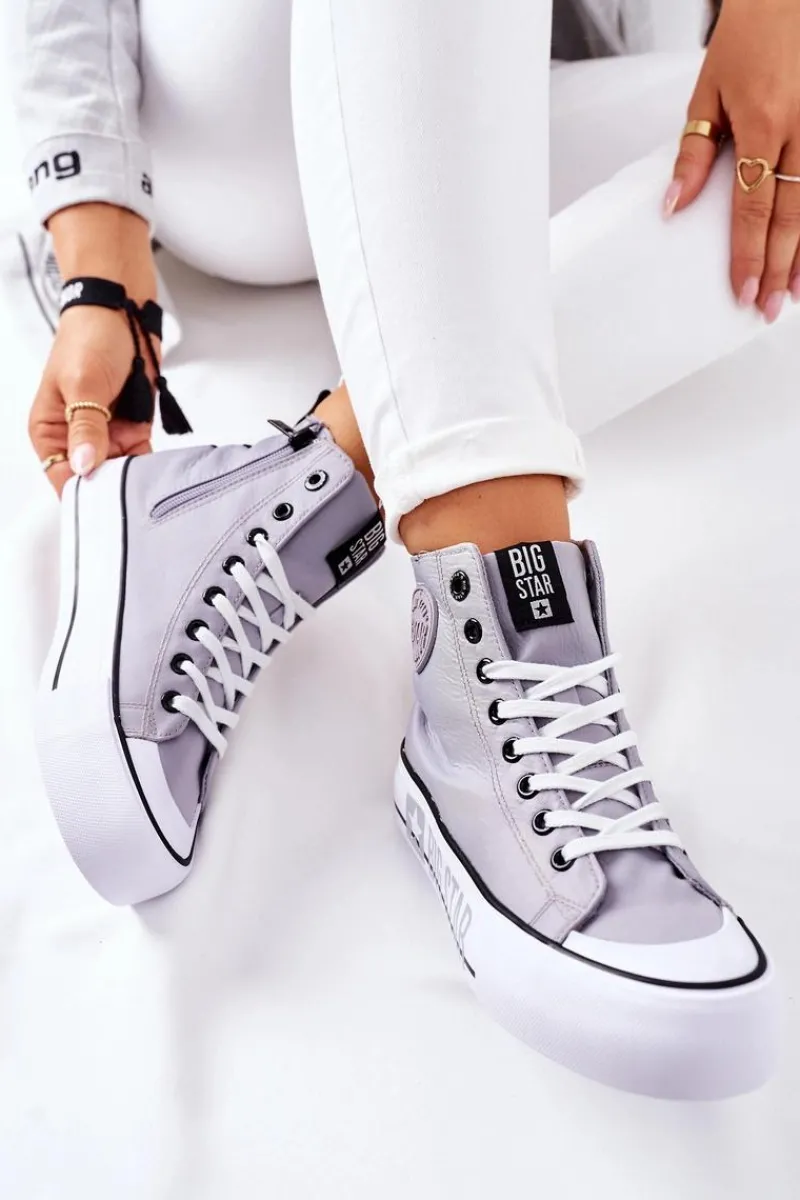 New Wysokie Trampki Na Platformie Big Star II274016 Szare Damskie Trampki Damskie Big Star|Trampki Damskie Wysokie