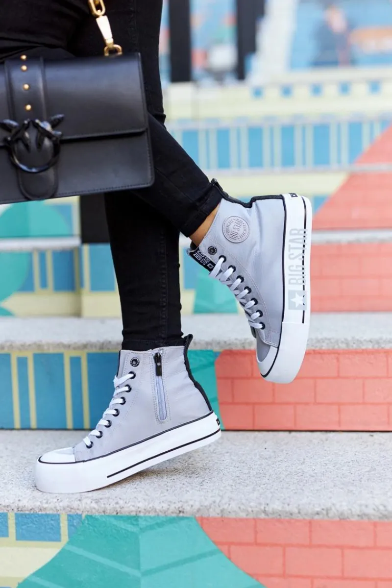 New Wysokie Trampki Na Platformie Big Star II274016 Szare Damskie Trampki Damskie Big Star|Trampki Damskie Wysokie