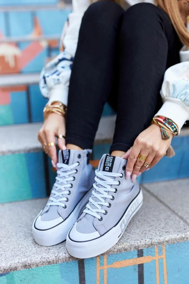 New Wysokie Trampki Na Platformie Big Star II274016 Szare Damskie Trampki Damskie Big Star|Trampki Damskie Wysokie