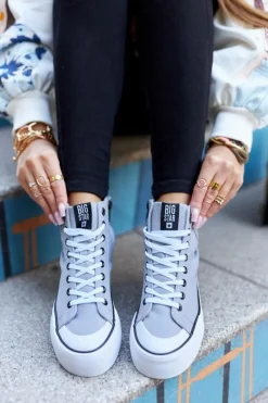 New Wysokie Trampki Na Platformie Big Star II274016 Szare Damskie Trampki Damskie Big Star|Trampki Damskie Wysokie