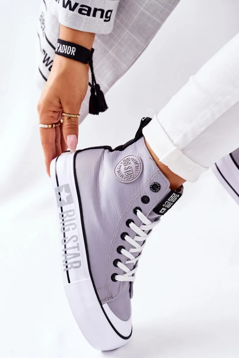 New Wysokie Trampki Na Platformie Big Star II274016 Szare Damskie Trampki Damskie Big Star|Trampki Damskie Wysokie