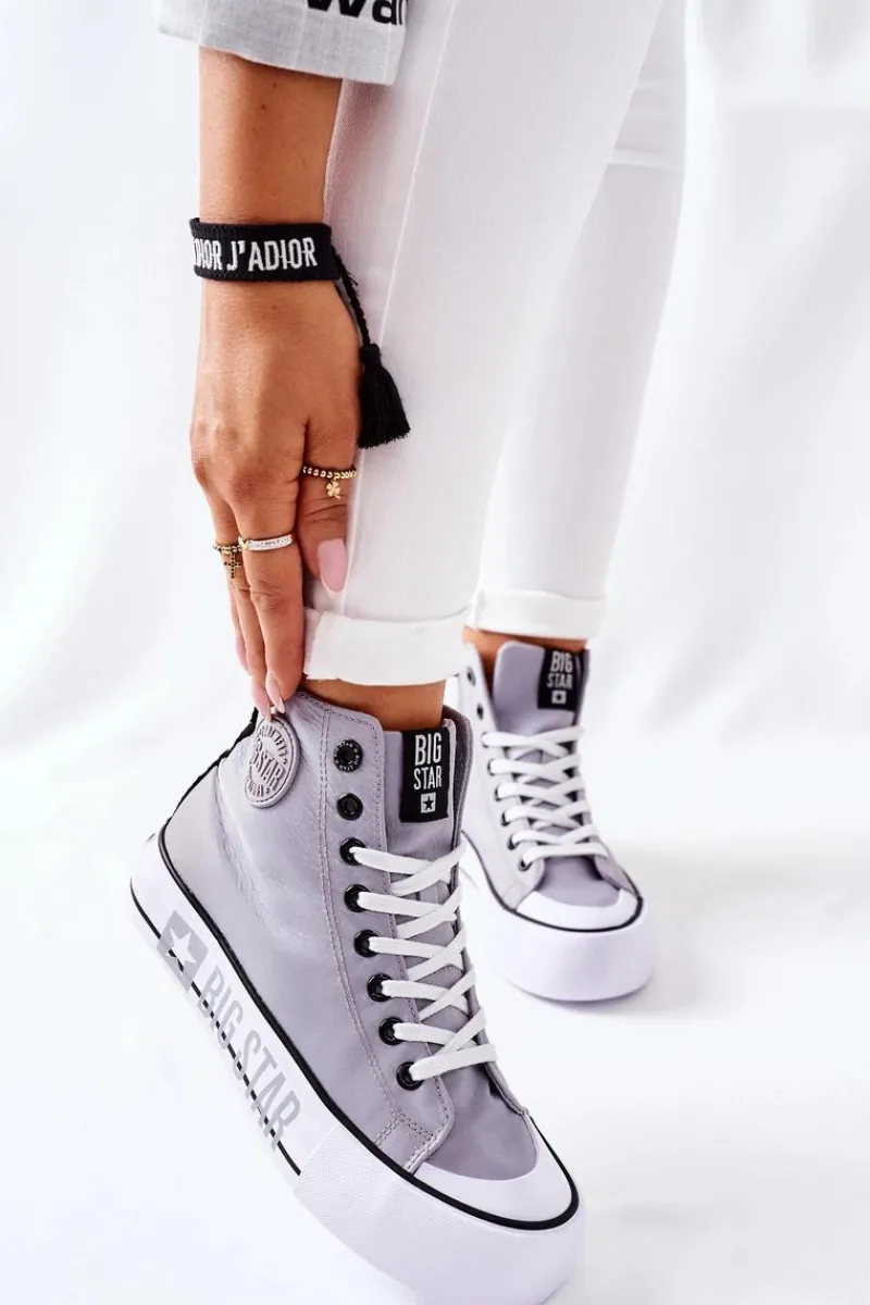 New Wysokie Trampki Na Platformie Big Star II274016 Szare Damskie Trampki Damskie Big Star|Trampki Damskie Wysokie