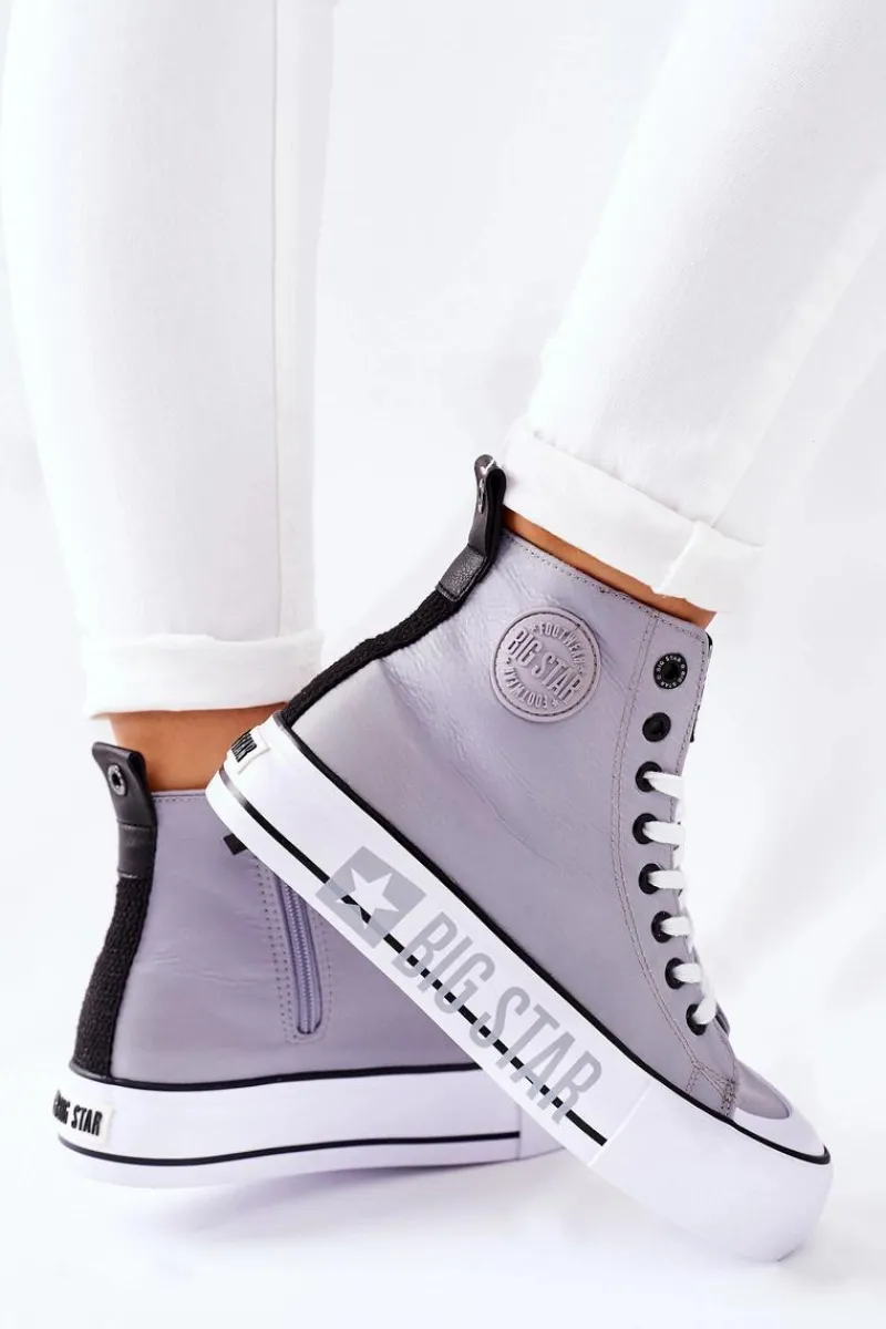 New Wysokie Trampki Na Platformie Big Star II274016 Szare Damskie Trampki Damskie Big Star|Trampki Damskie Wysokie