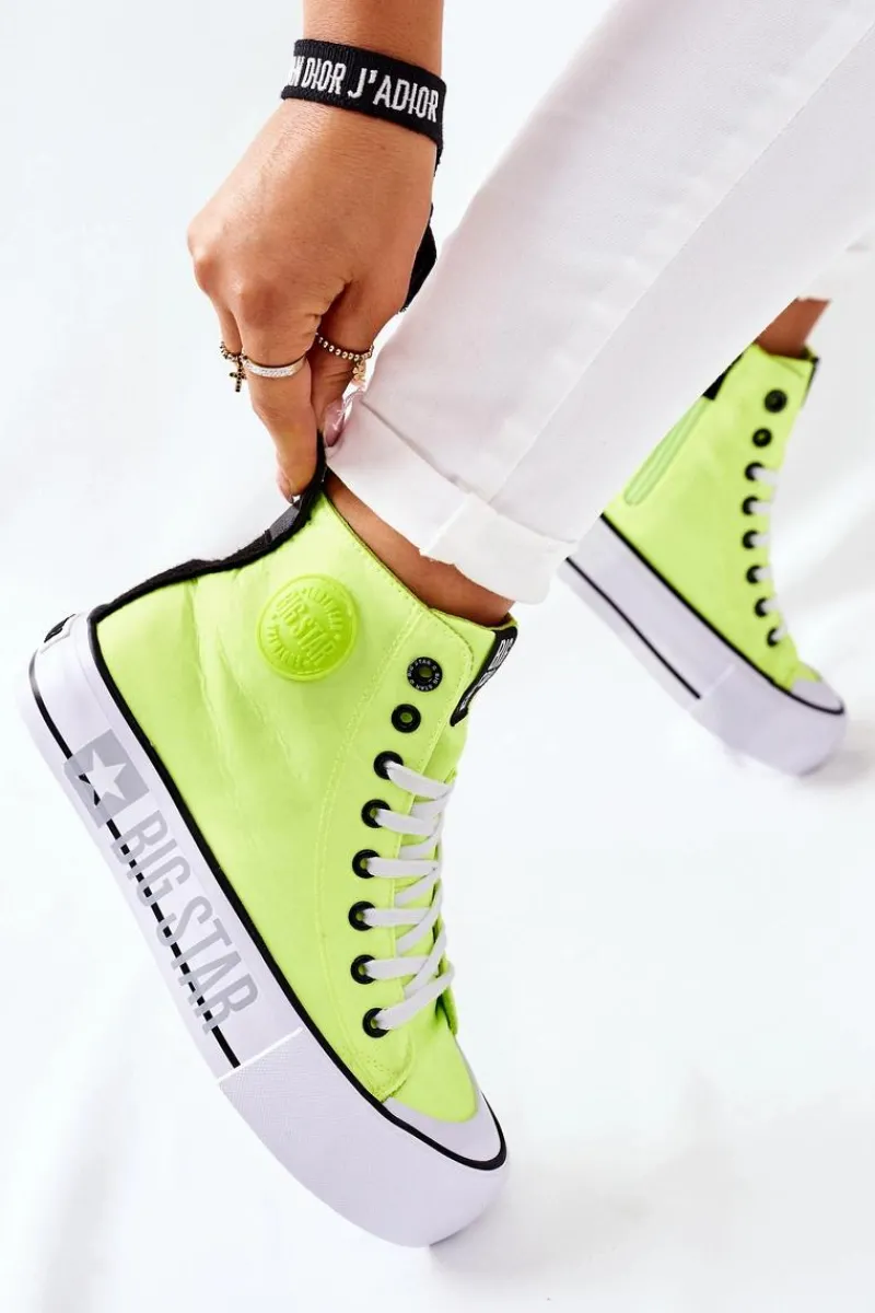 Trampki Damskie Big Star|Trampki Damskie Wysokie>Big Star Shoes Wysokie Trampki Na Platformie Big Star II274015 Neonowe Żółte