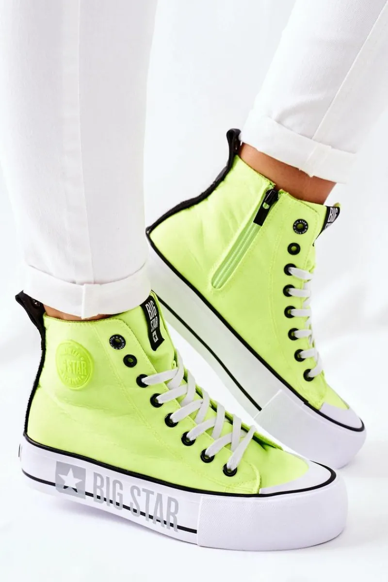 Trampki Damskie Big Star|Trampki Damskie Wysokie>Big Star Shoes Wysokie Trampki Na Platformie Big Star II274015 Neonowe Żółte