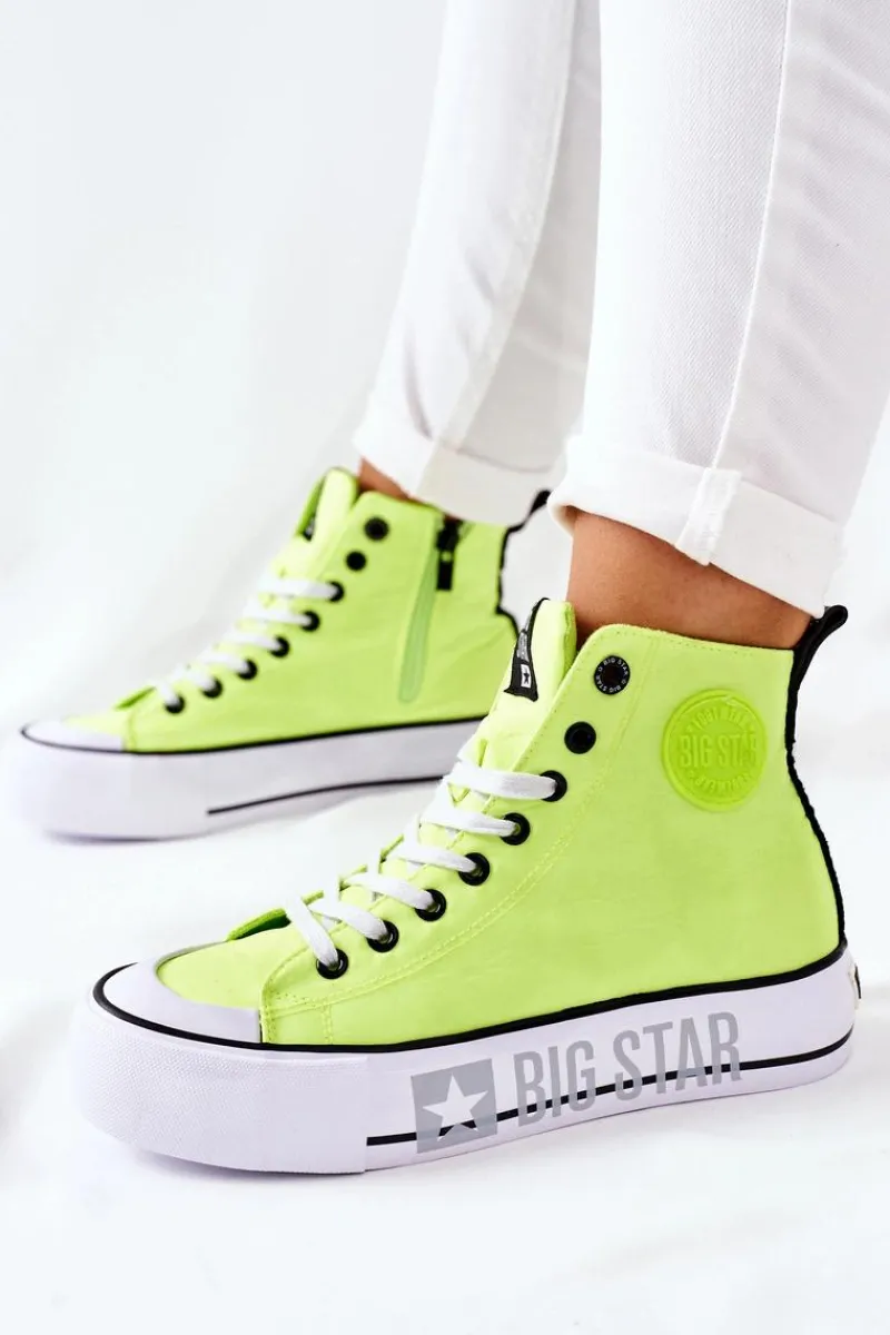 Trampki Damskie Big Star|Trampki Damskie Wysokie>Big Star Shoes Wysokie Trampki Na Platformie Big Star II274015 Neonowe Żółte