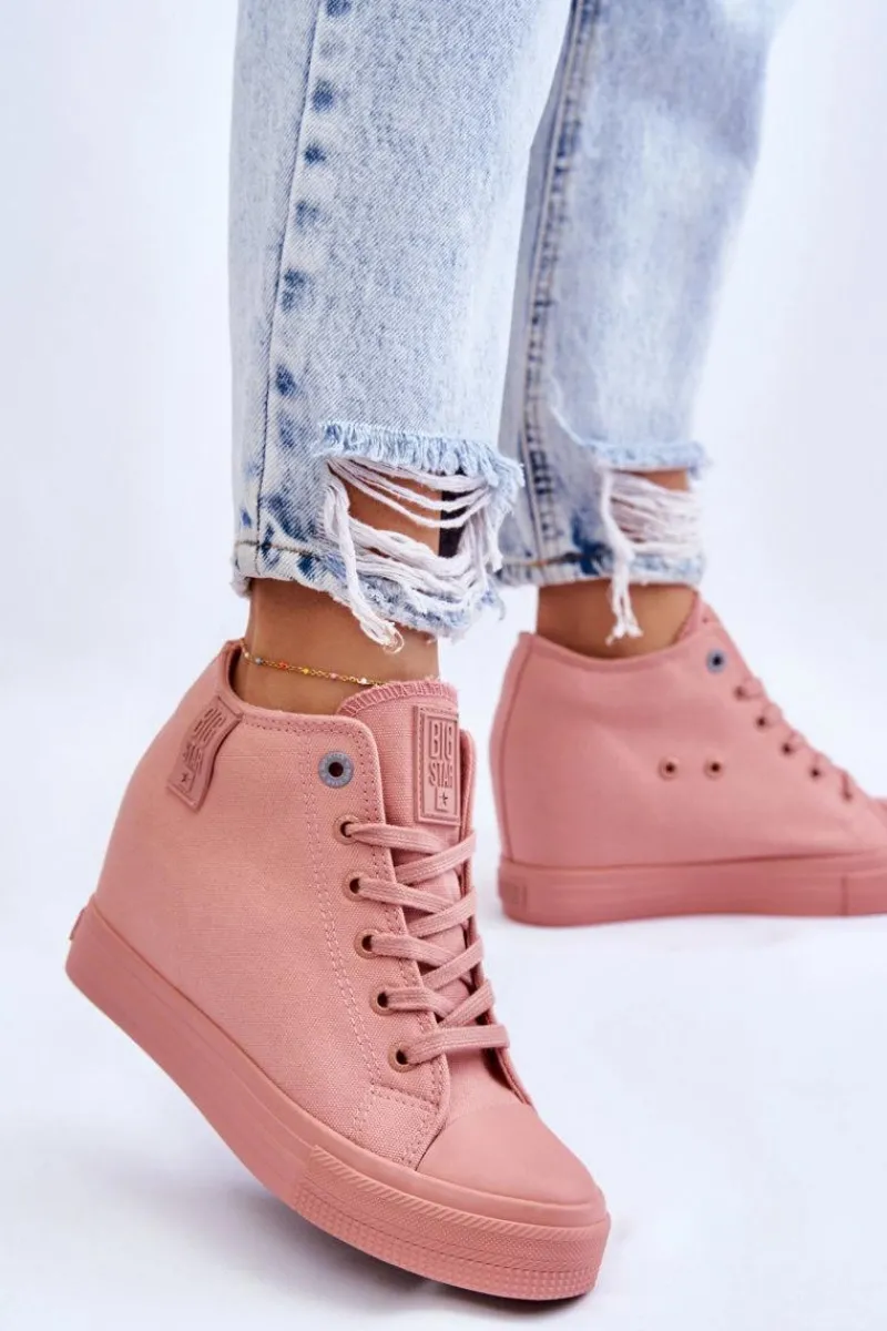 Clearance Wysokie Trampki Na Ukrytym Koturnie Big Star LL274036 Różowe Damskie Trampki Damskie Big Star|Trampki Damskie Wysokie