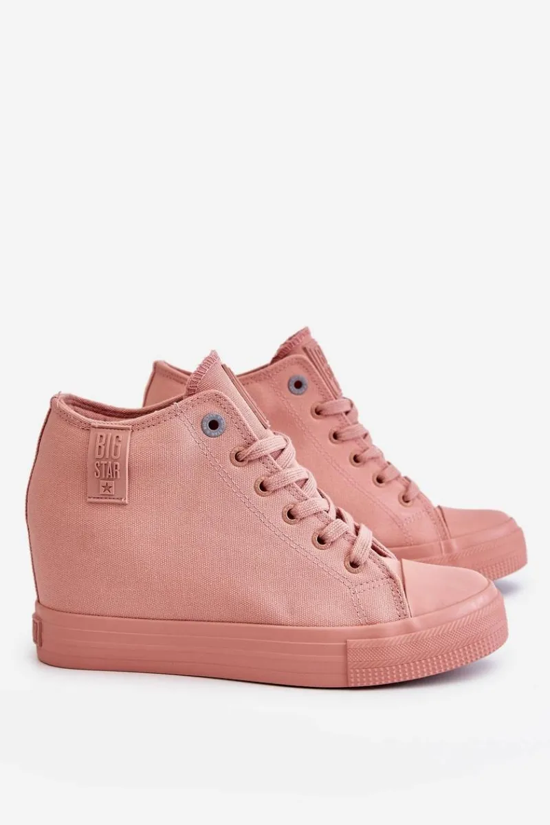 Clearance Wysokie Trampki Na Ukrytym Koturnie Big Star LL274036 Różowe Damskie Trampki Damskie Big Star|Trampki Damskie Wysokie