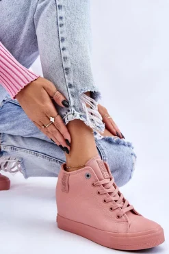 Clearance Wysokie Trampki Na Ukrytym Koturnie Big Star LL274036 Różowe Damskie Trampki Damskie Big Star|Trampki Damskie Wysokie