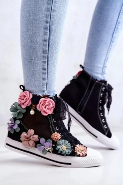 Best Boto Wysokie Trampki Z Kwiatami Czarne Sellin