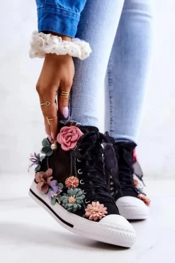 Best Boto Wysokie Trampki Z Kwiatami Czarne Sellin