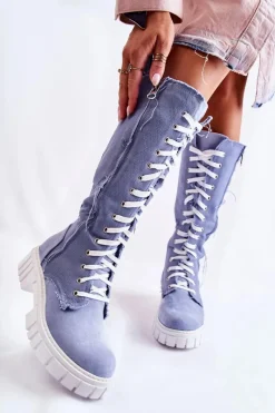 Kozaki Wiosenne|Kozaki Płaskie></noscript>Boto Wysokie Wiązane Kozaki Trapery Niebieskie Kayra