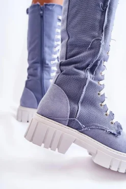 Kozaki Wiosenne|Kozaki Płaskie></noscript>Boto Wysokie Wiązane Kozaki Trapery Niebieskie Kayra