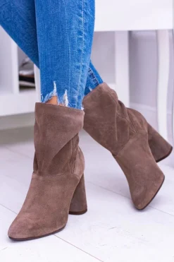 Hot Laura Messi Wysokie Zamszowe Botki na Słupku Khaki 1857