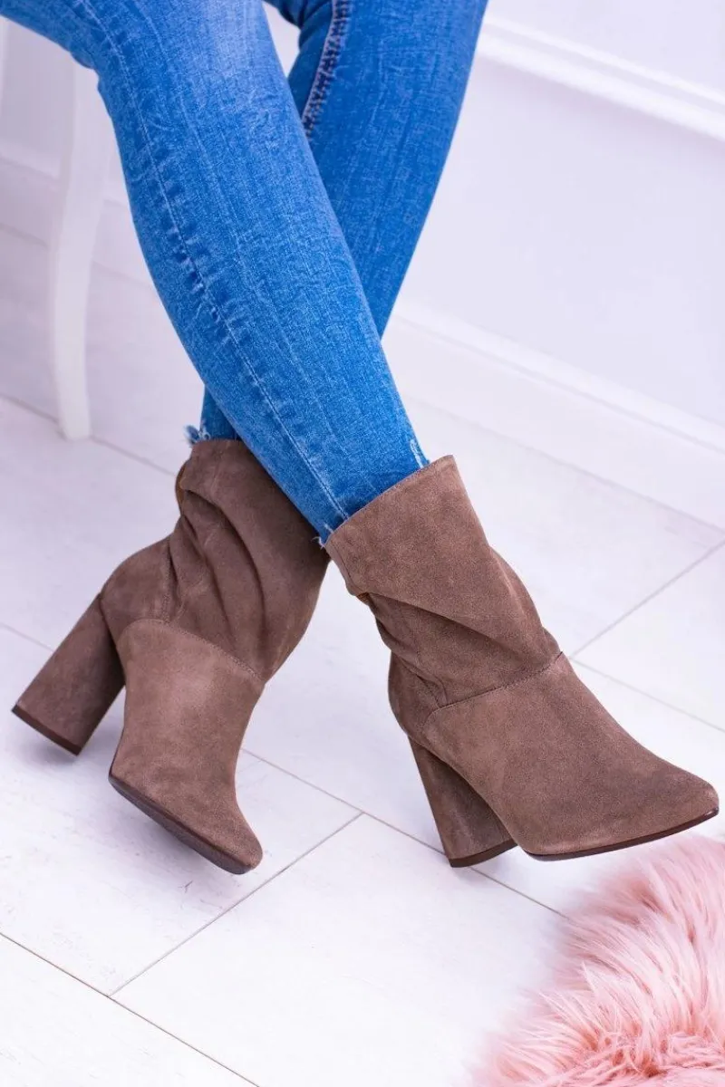 Hot Laura Messi Wysokie Zamszowe Botki na Słupku Khaki 1857