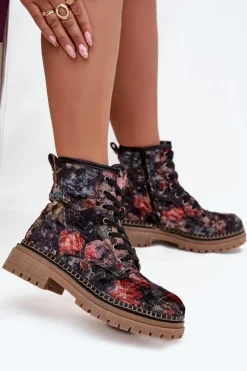 Outlet Artiker Wzorzyste Botki Damskie Ocieplane 57C1054 Czarne Czarny