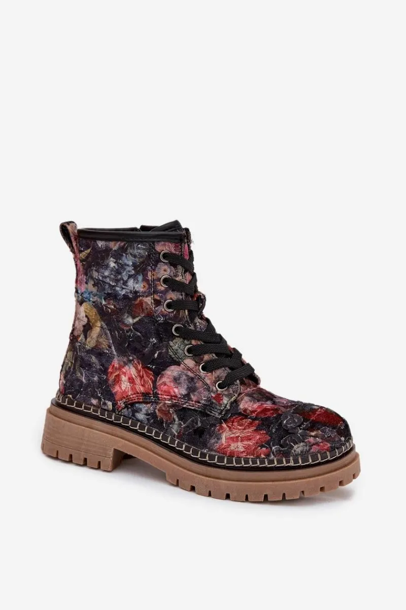 Outlet Artiker Wzorzyste Botki Damskie Ocieplane 57C1054 Czarne Czarny