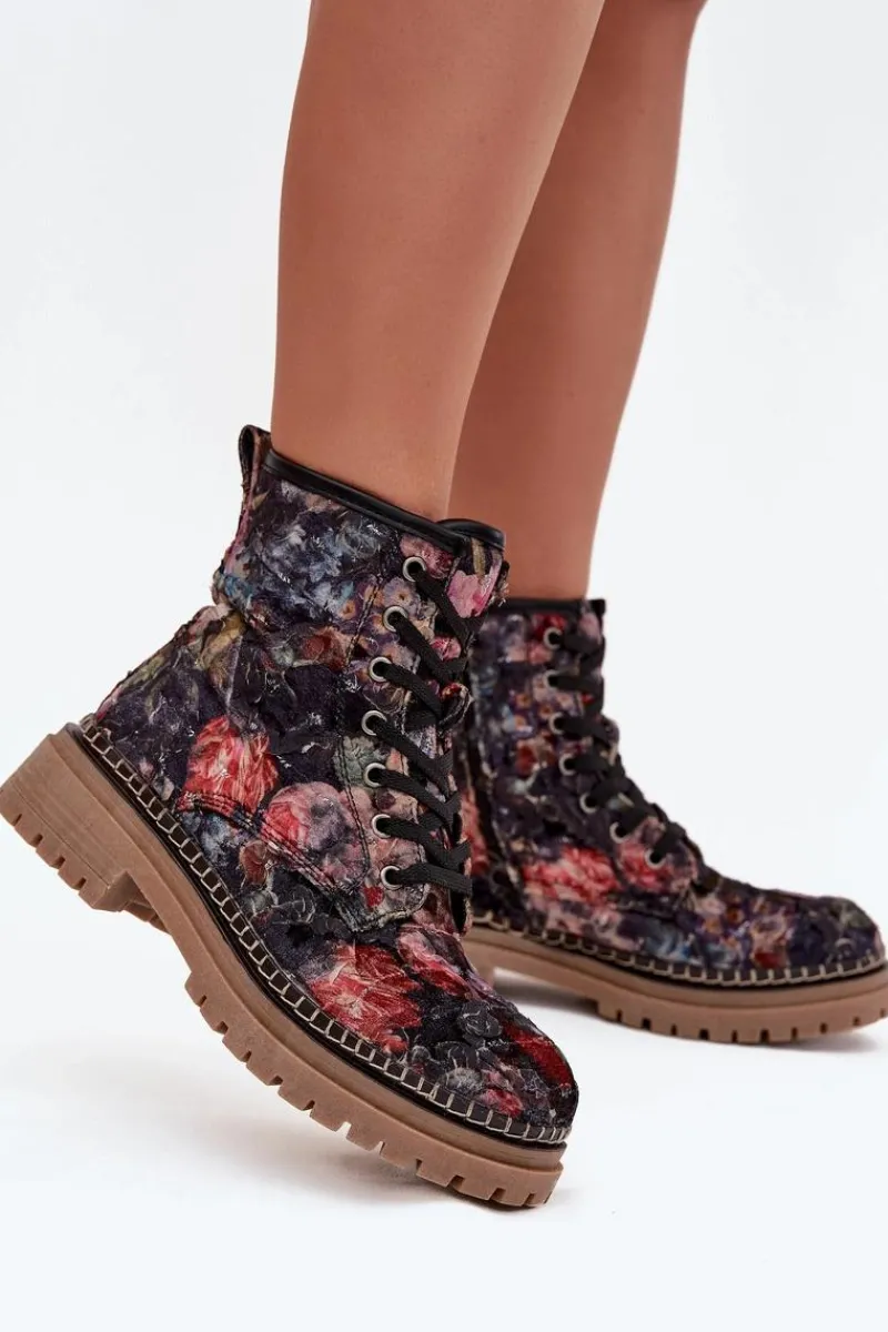 Outlet Artiker Wzorzyste Botki Damskie Ocieplane 57C1054 Czarne Czarny