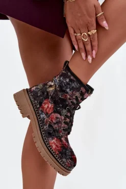 Outlet Artiker Wzorzyste Botki Damskie Ocieplane 57C1054 Czarne Czarny