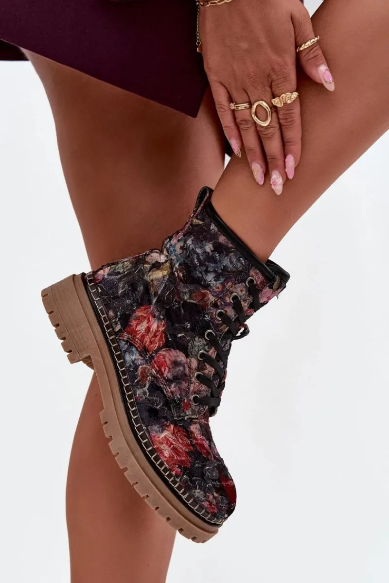 Outlet Artiker Wzorzyste Botki Damskie Ocieplane 57C1054 Czarne Czarny