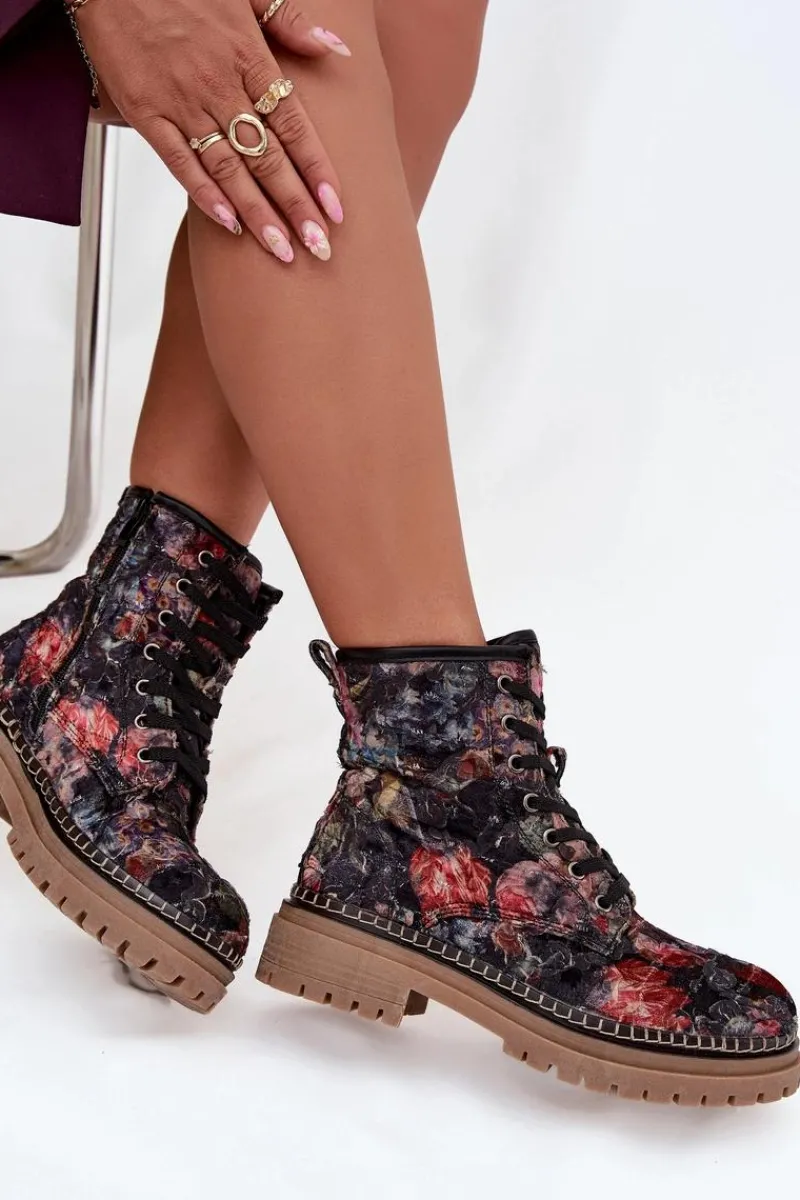 Outlet Artiker Wzorzyste Botki Damskie Ocieplane 57C1054 Czarne Czarny