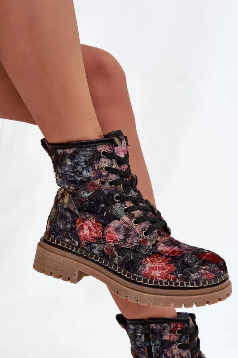 Outlet Artiker Wzorzyste Botki Damskie Ocieplane 57C1054 Czarne Czarny